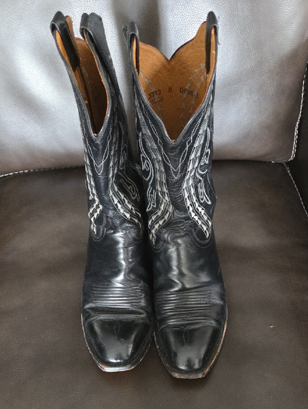 Men's Lucchese Black Leather Cowboy Boots 8
